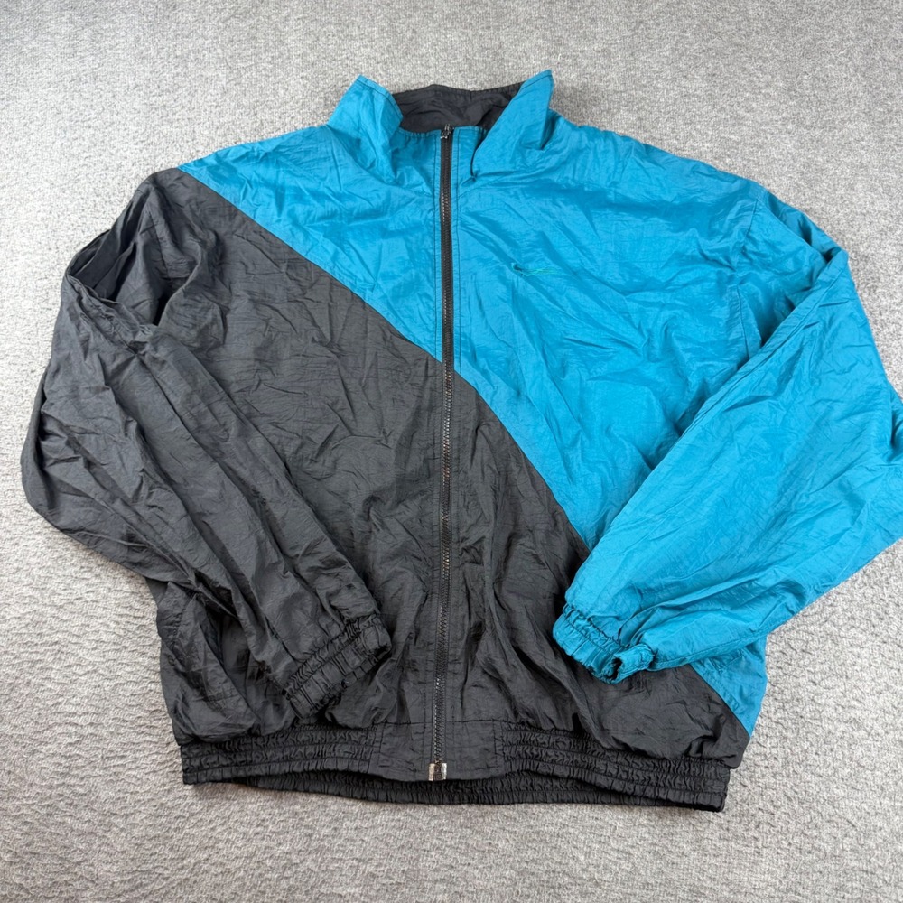MacGregor Windbreaker Jacket Men's Large Teal Black Vintage Colorblock Full Zip